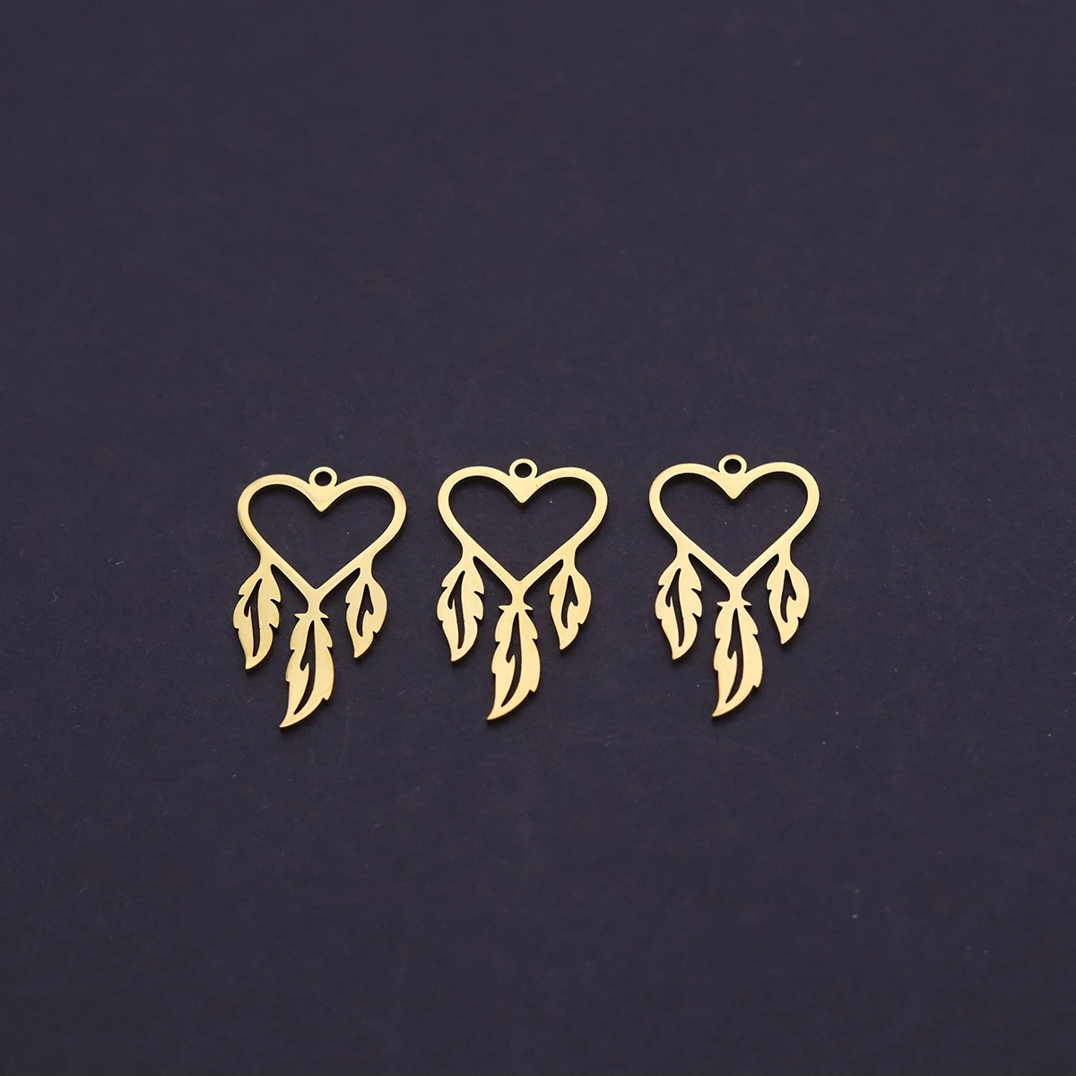 3pcs Heart Dreamcatcher Charms Stainless Steel Love Heart Feather Pendant for DIY Jewelry Making Earrings Necklace Findings