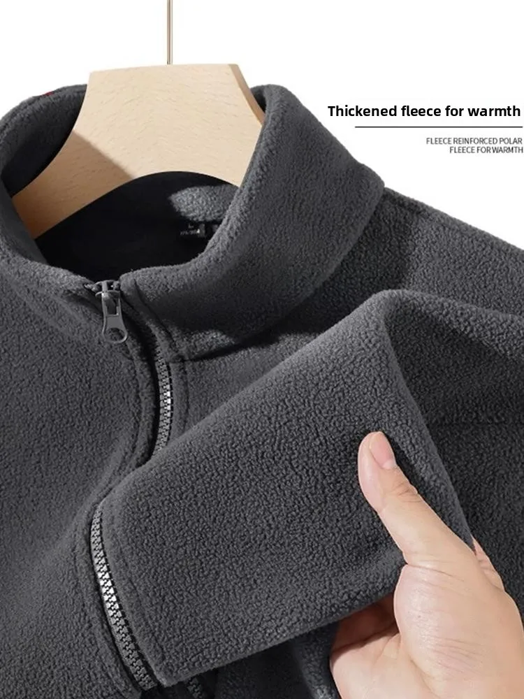 

Men's Fce Jaet Zipper Collar Winter Thi Inner Double-sided Color Polyester Fiber Long Sve Youth Faion