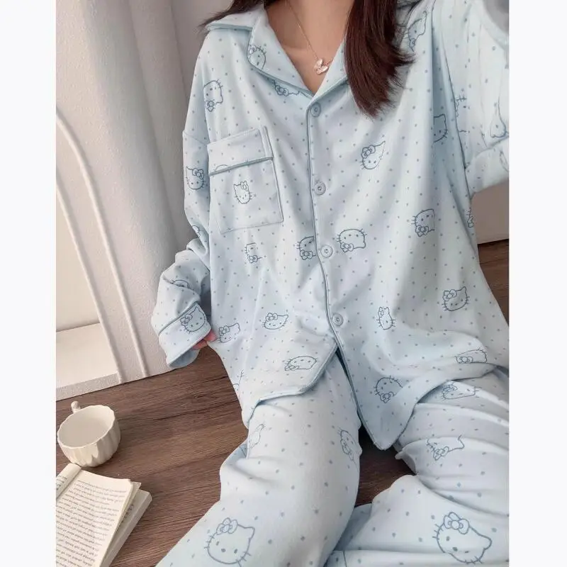 

Женский пижамный комплект Sanrio Hello Kitty, осенне-зимний, с длинными рукавами, из вельвета, в японском стиле, для дома и отдыха на улице