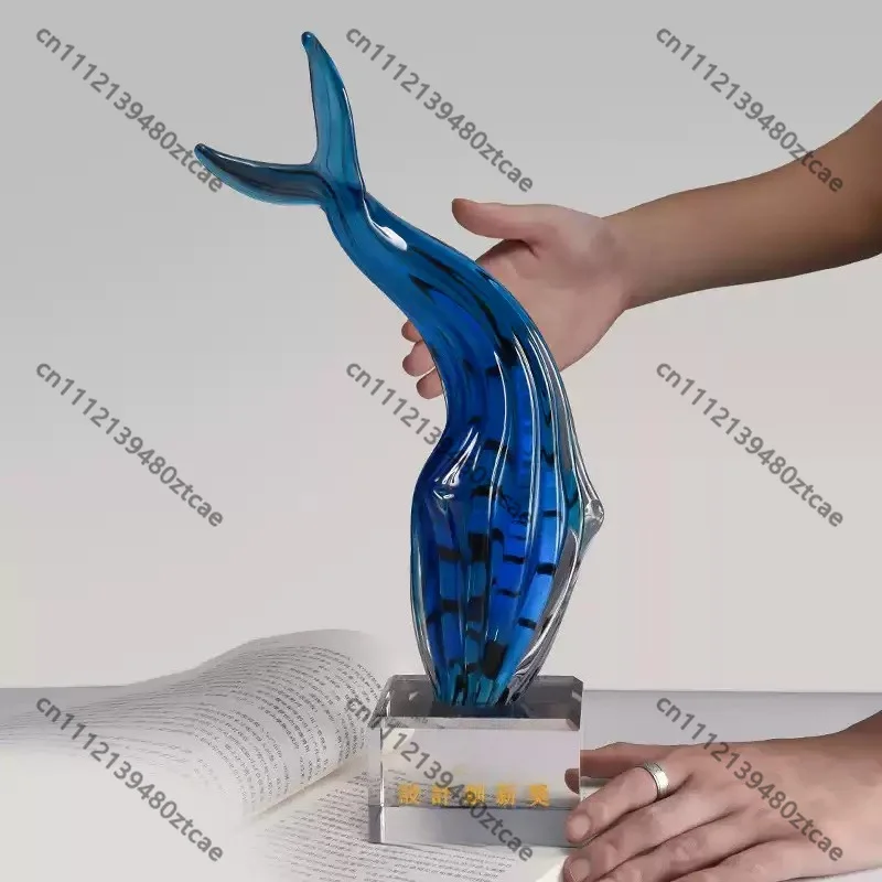 Custom Glass Blue Whale Trophy Creative Design Competition Award High-end Honor Commemorative Souvenir