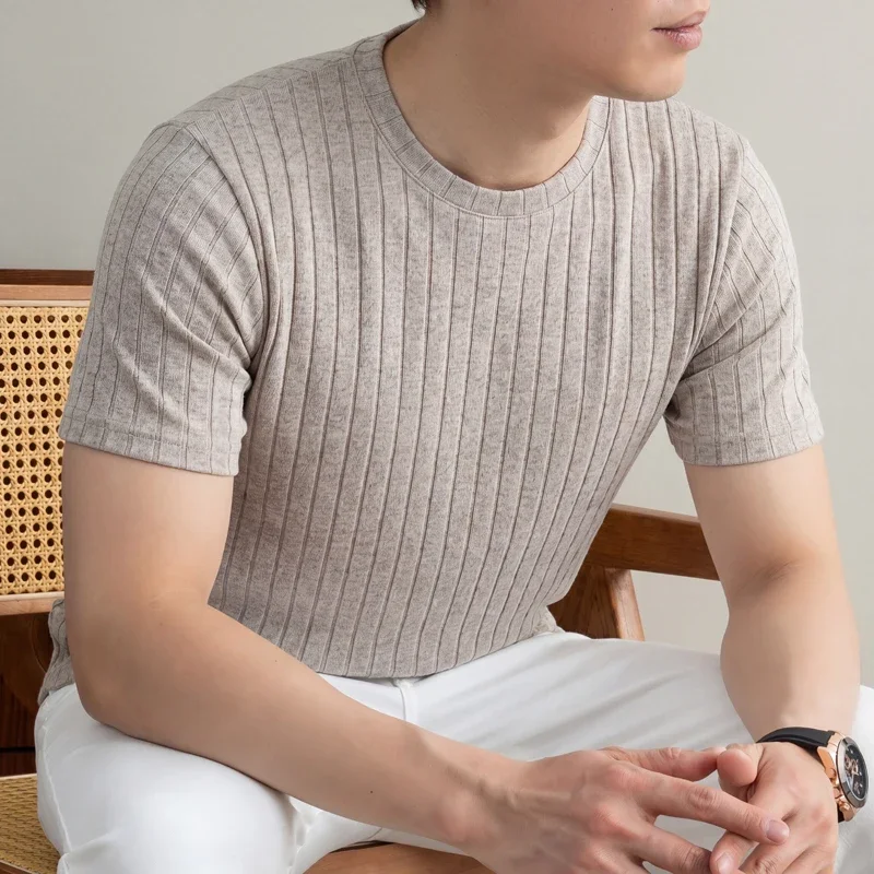 Business Casual Ribbed T Shirt For Men Short Sleeve Soft Fabric Comfortable Fit For Office Work And Formal Casual Events