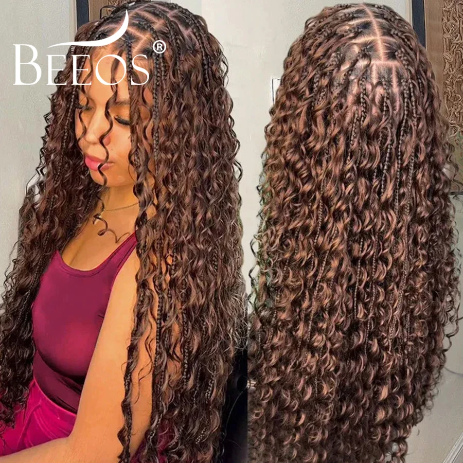 4 #   الشوكولاته براون السائبة الشعر البشري للتضفير موجة عميقة لا لحمة مجعد الشعر بوهو الضفائر الشعر البشري Knotless الشعر تجديل الشعر