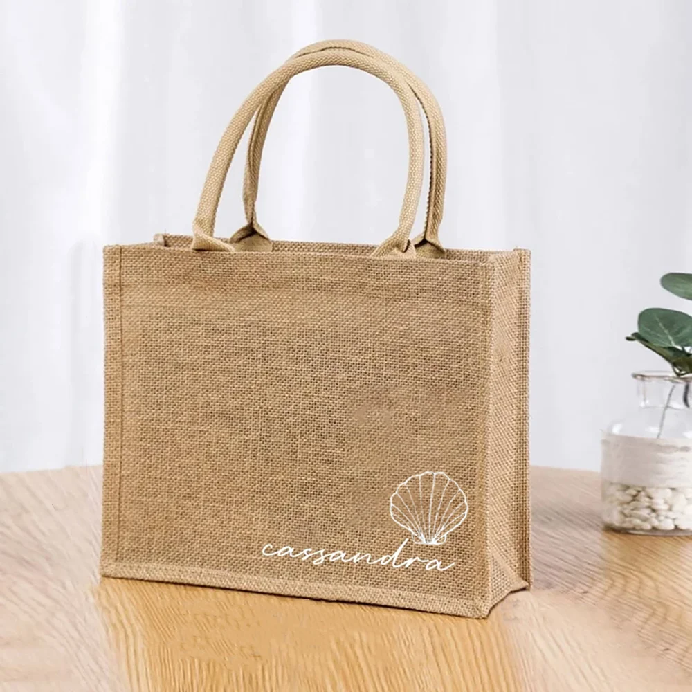 

Custom Minimalist Seaside Themed Seashell Bridesmaid Tote Bag Wedding Welcome Gift Bride To Be Burlap Beach Bag Anniversary Gift