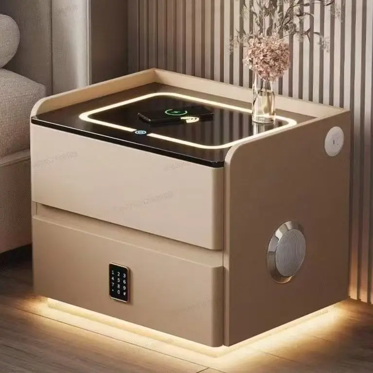 ￥%Wholesale Wooden Safe Luxury Modern Smart Bedside Table With Wireless C-type Charging Nightstand Cabinet With Light Charging - view 2
