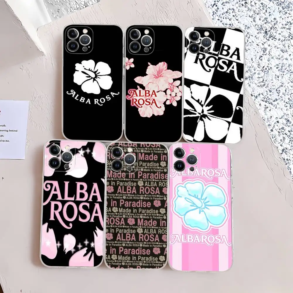 Funda de Teléfono Transparente A-ALBA R-ROSA para iPhone 17 16 15 14 13 11 12 Pro Max 16 Plus
