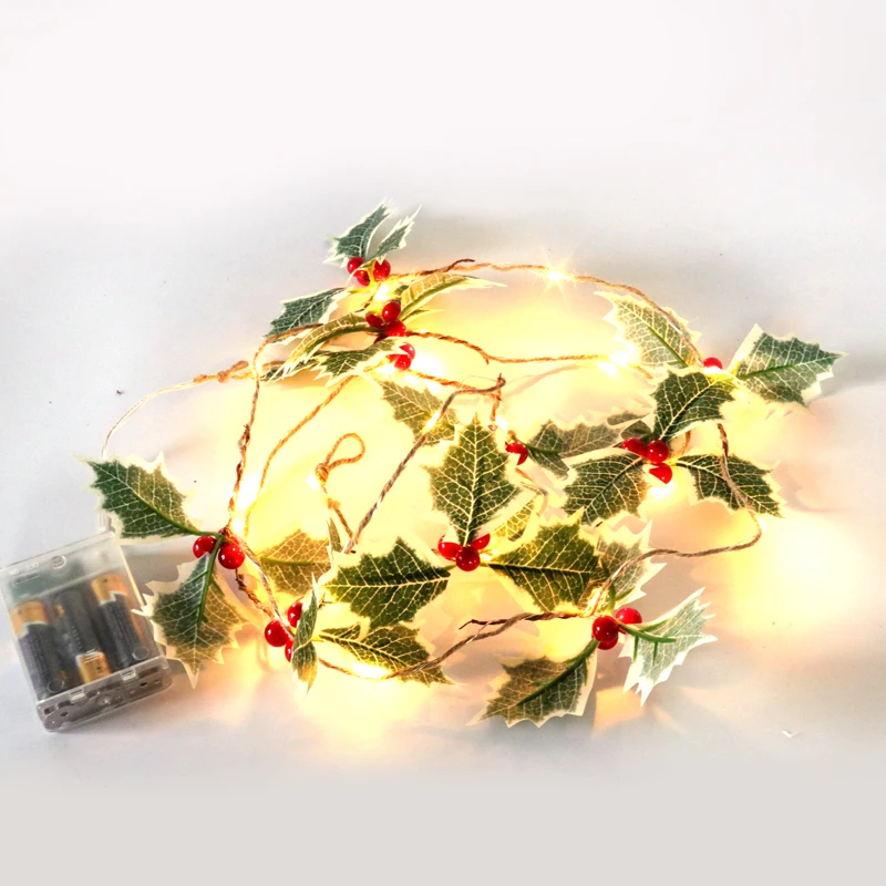 Decora navideña, luces LED navideñas, decoración pequeña, frutas rojas, hojas verdes, decoración navideña, chimenea de escritorio, Navidad Noel Nata