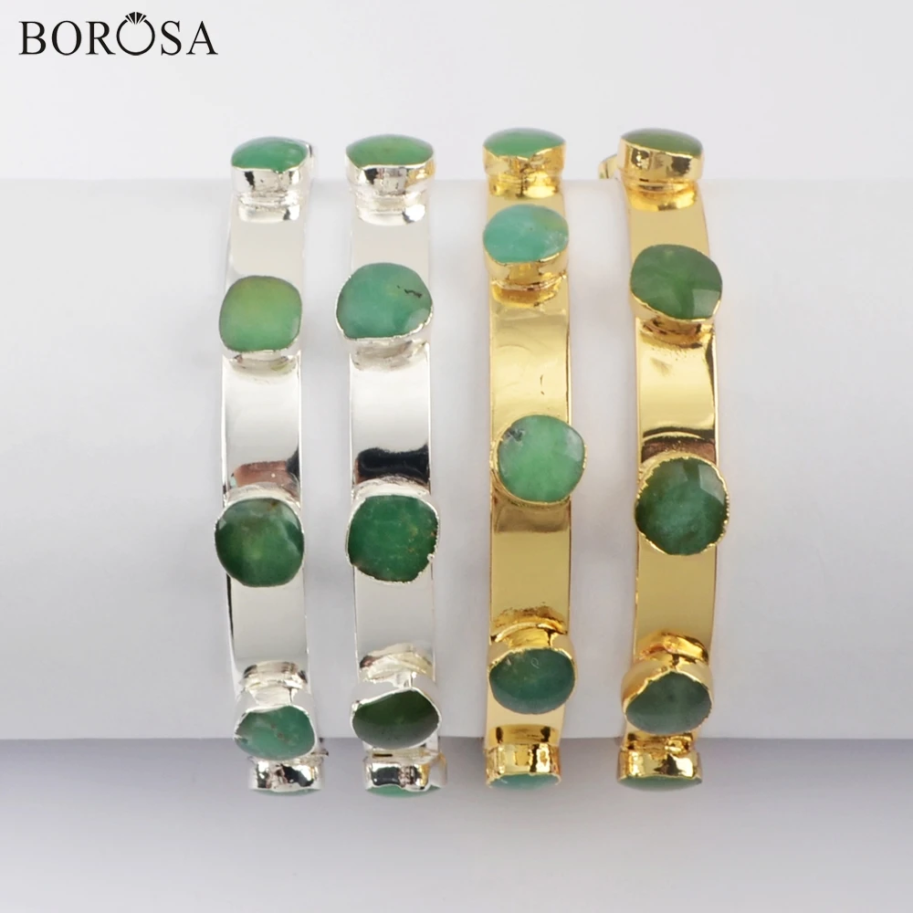 

BOROSA 5PCS Minimalist Bezel Australia Jade Bangle Mixed Colors Drusy Open Bracelets Jewelry for Women Valentine’s Day Gifts