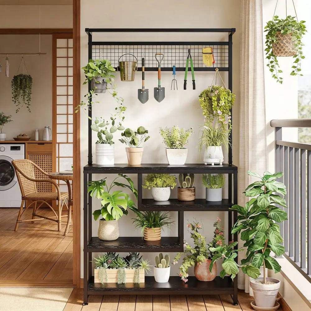 

Simple Plant Stand For Indoor And Outdoor Use, Metal Wooden Hanging Plant Shelf, For Living Room Garden Balcony