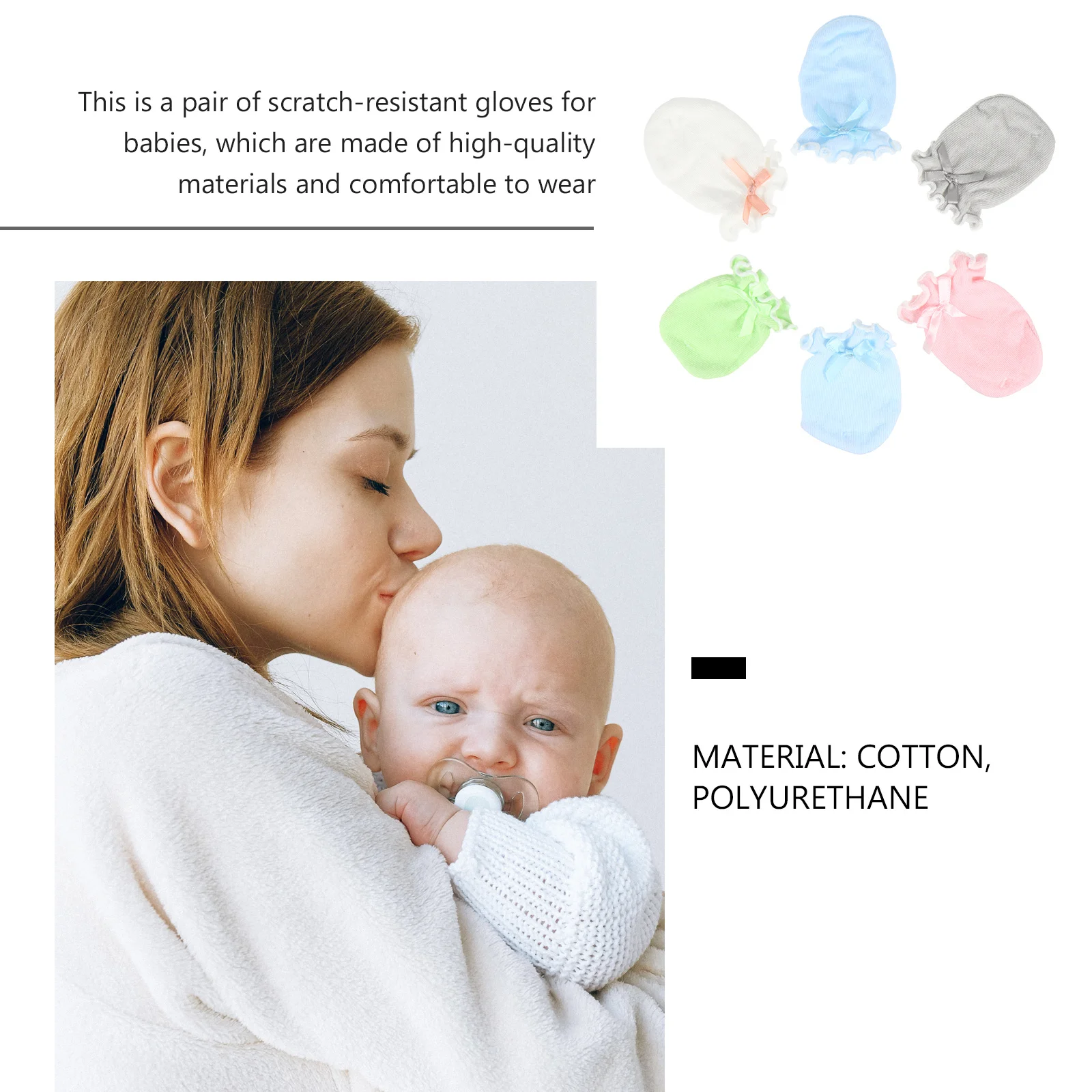 

6 пар варежек для младенцев, детские перчатки против царапин, мягкие удобные эластичные теплые чехлы для рук с бантом для новорожденных, детские перчатки