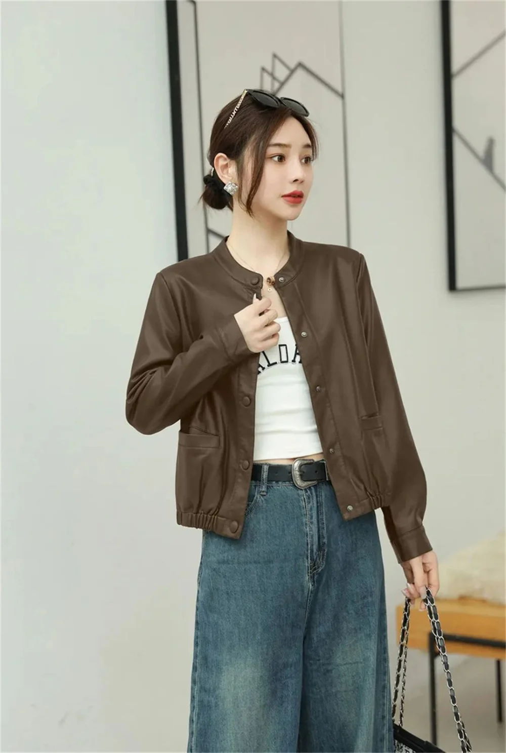 Women Jacket New in Coats  Short Leather Womens Coat Spring and Autumn Casual Loose Slim Fashion Joker Leather Jacket Short Coat