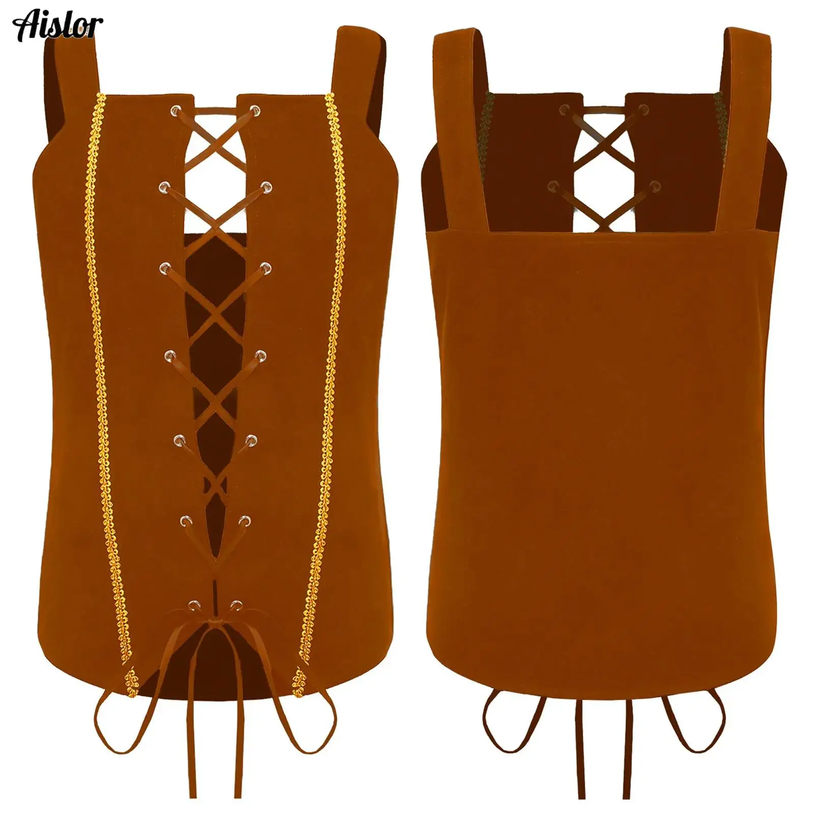 Kids Medieval Renaissance Vest Sleeveless Lace Up Top Halloween Carnival Party Pirate Cosplay Costume Steampunk Gothic Waistcoat