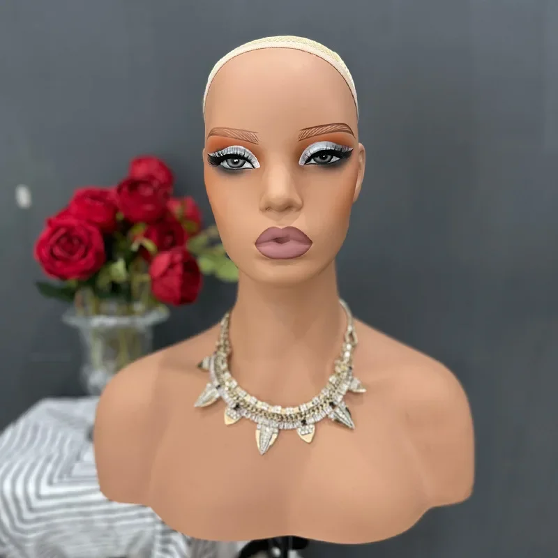 

Realistic European American Wig Display Mannequin Head with Shoulders for Wigs Hats Jewelry
