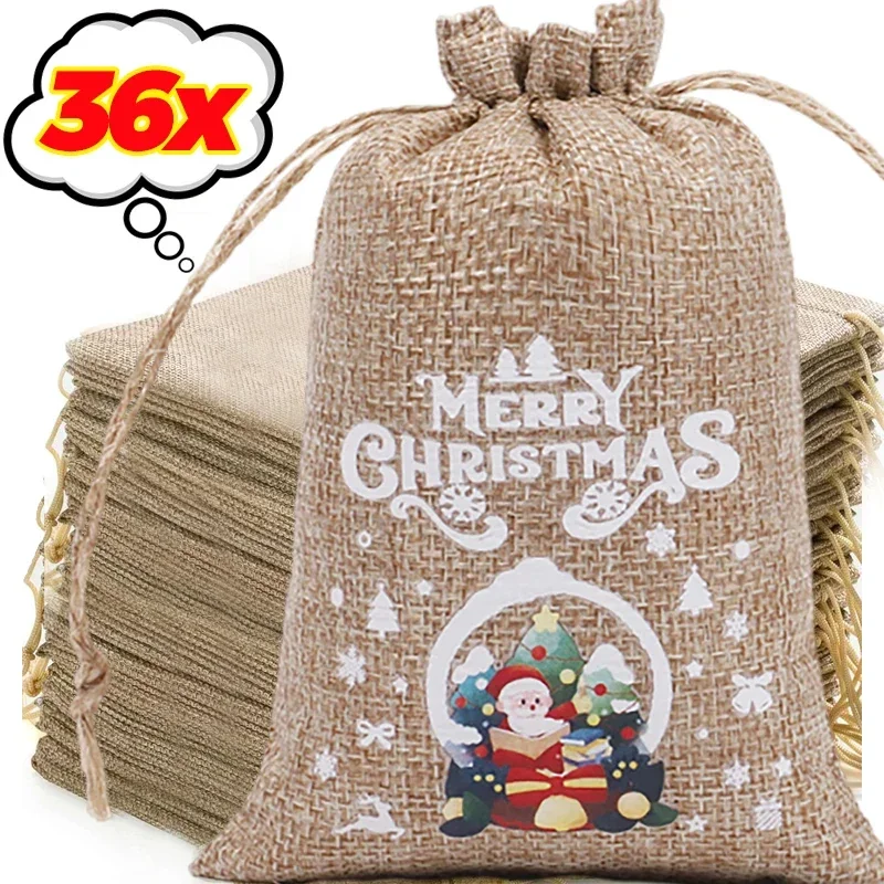 Großhandel Weihnachten Leinen Taschen Cartoon Weihnachtsmann Schneemann Süßigkeiten Geschenke Kordelzug Tasche für Weihnachten Party Verpackung Aufbewahrungsbeutel