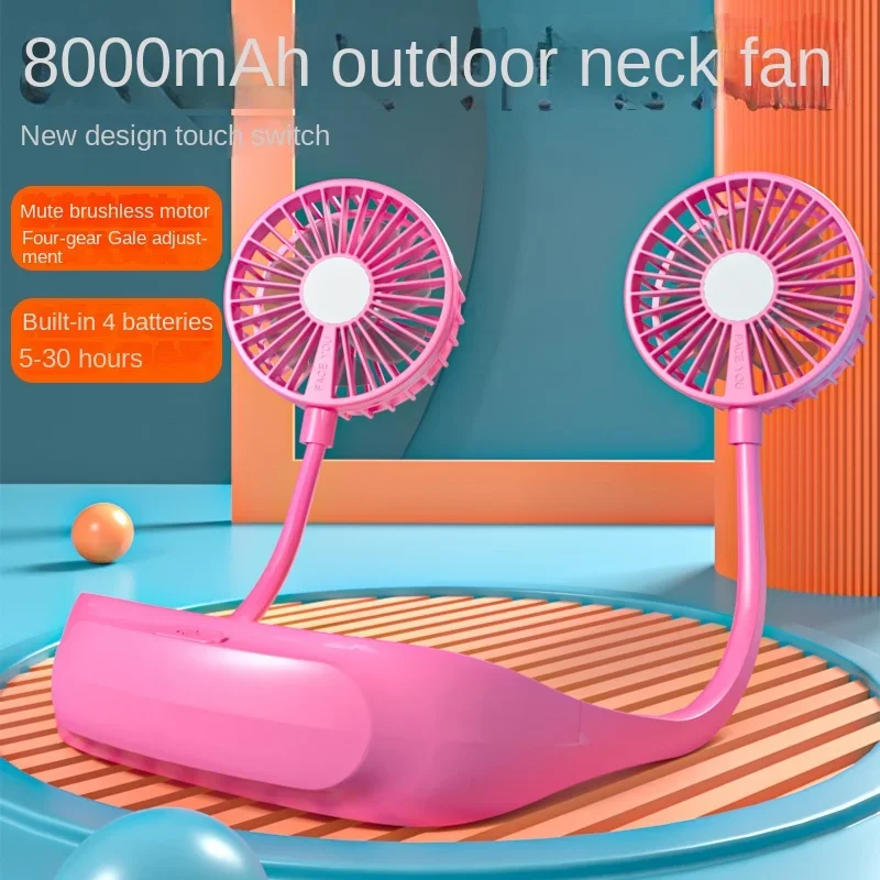 

New 8000mAh neck mounted fan for outdoor portable home use, large wind power, small mini charging Cooling fan