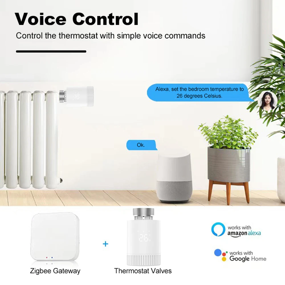 RKHK Tuya Zigbee Thermostatic Radiator Actuator Smart TRV Thermostat Valve Remote Control Programmable,Alice Alexa Google Home