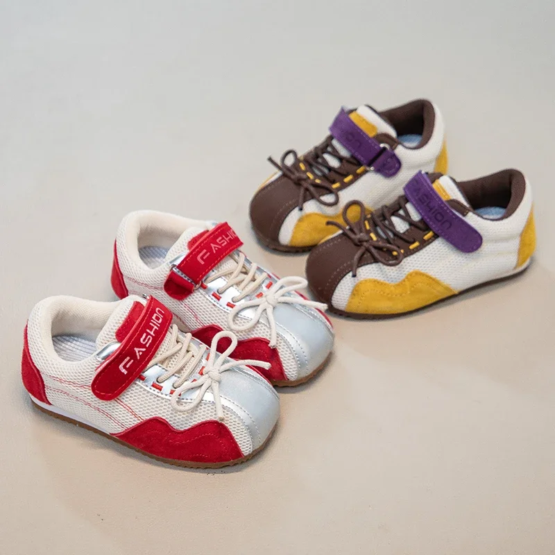 Kids Color Block Retro Casual Sneakers Breathable Mesh Upper Hook & Loop Strap Lightweight Flexible Toddler Daily Walking Shoes
