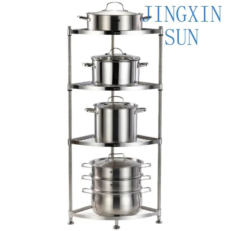 Stainless Steel Triangular Corner Pot Rack Kitchen Corner Shelf Floor Ceiling Countertop Storage Cages For Household Cookware