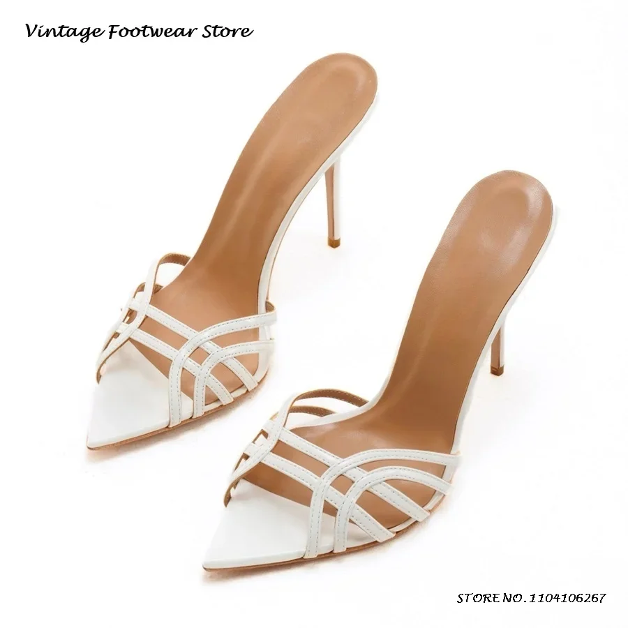 

Women's Strappy High Stiletto Mules Sexy Pointed Open Toe Thin Heels Modern Slippers Sping Summer Fashion Pull On Party Shoes