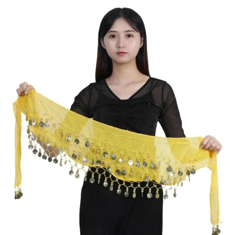 39BB Belly Dance Hip Scarf,Sweet Belly Dance Skirt Wrap with 72/98 Gold Performances Belly Dance Costume for Women
