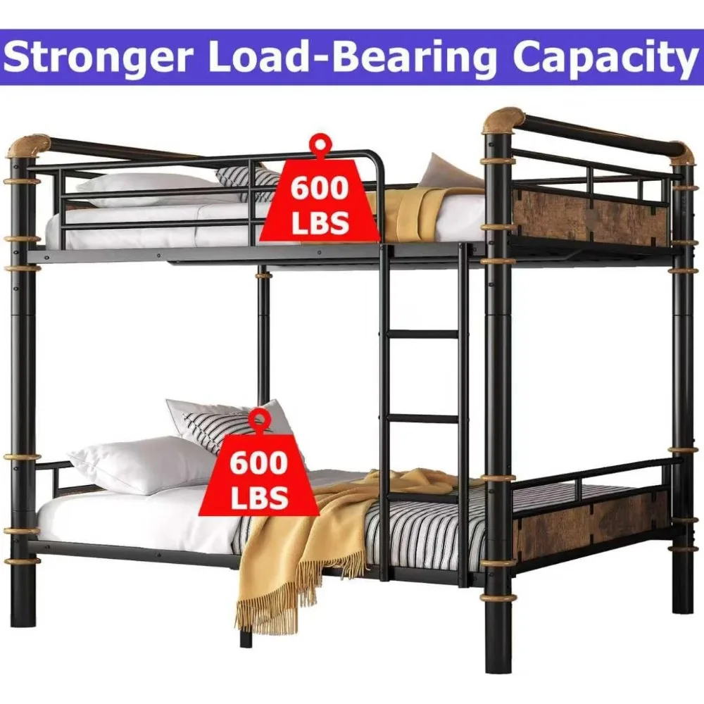 سرير معدني قوي مزدوج XL فوق Twin XL بطابقين - سرير متعدد الاستخدامات 2 في 1 للبالغين والأطفال