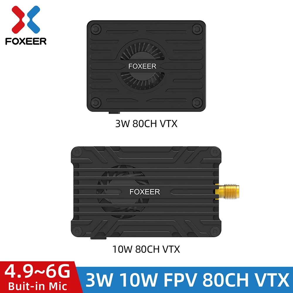 เครื่องส่งสัญญาณวิดีโอ FOXEER Reaper Extreme 3W 10W V2 VTX FPV 80CH 4.9~6G พร้อมไมโครโฟนในตัวและพัดลม สำหรับโดรนและเครื่องบินบินระยะไกล