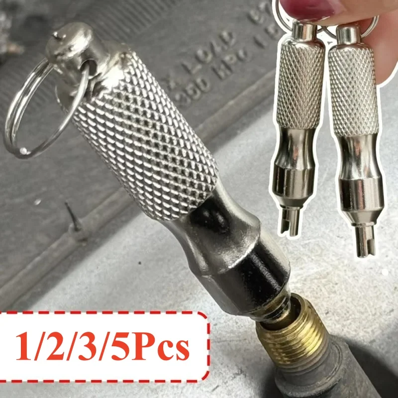 1/2/3/5PCS Universal Stainless Steel Tire Valve Core Removal Tool Keyring-Attached Tire Valve Wrench Tool Repair Accessories