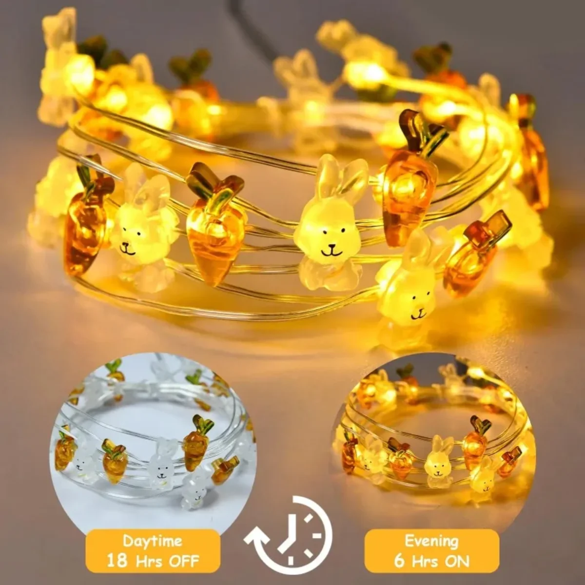 Picture 5: 1/2M 10/20 Lights Easter Indoor Decor Bunny Carrot Copper Wire Lights Egg String Lights Dining Celebration Atmosphere Lighting