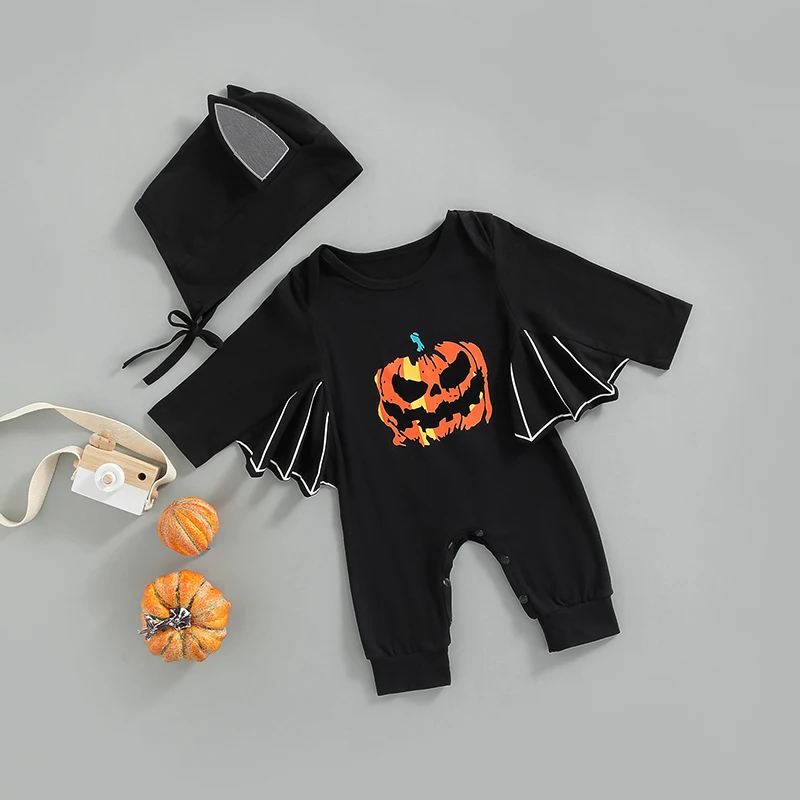 

Cute Baby Halloween Costume Ghost Print Hooded Jumpsuit with Matching Booties 0-6 Months Spooky Outfit for Infants