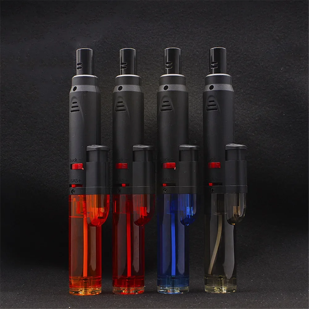 Jet Flame Lighter Transparent Body Pen Inflatable Butane Gas Weld Lighter Adjustable Firepower Size Outdoor Portable Igniter