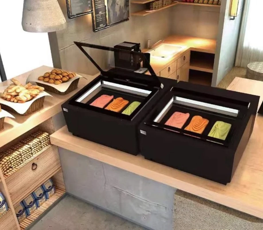 220V Desktop 3-tray Ice Cream Display Cabinet Small Capacity Freezing Small Glass