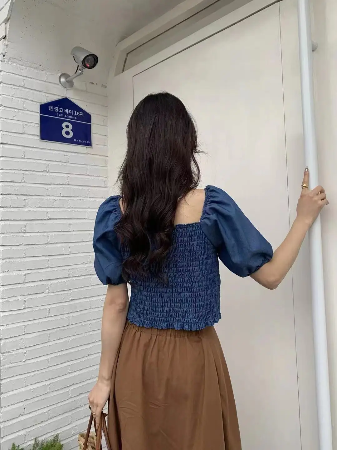 Square Neck Puff Sleeve Tops Women Embroidery Flower Smocked Back Lightweight Jean Blouse Spring Summer Fairycore Outfit