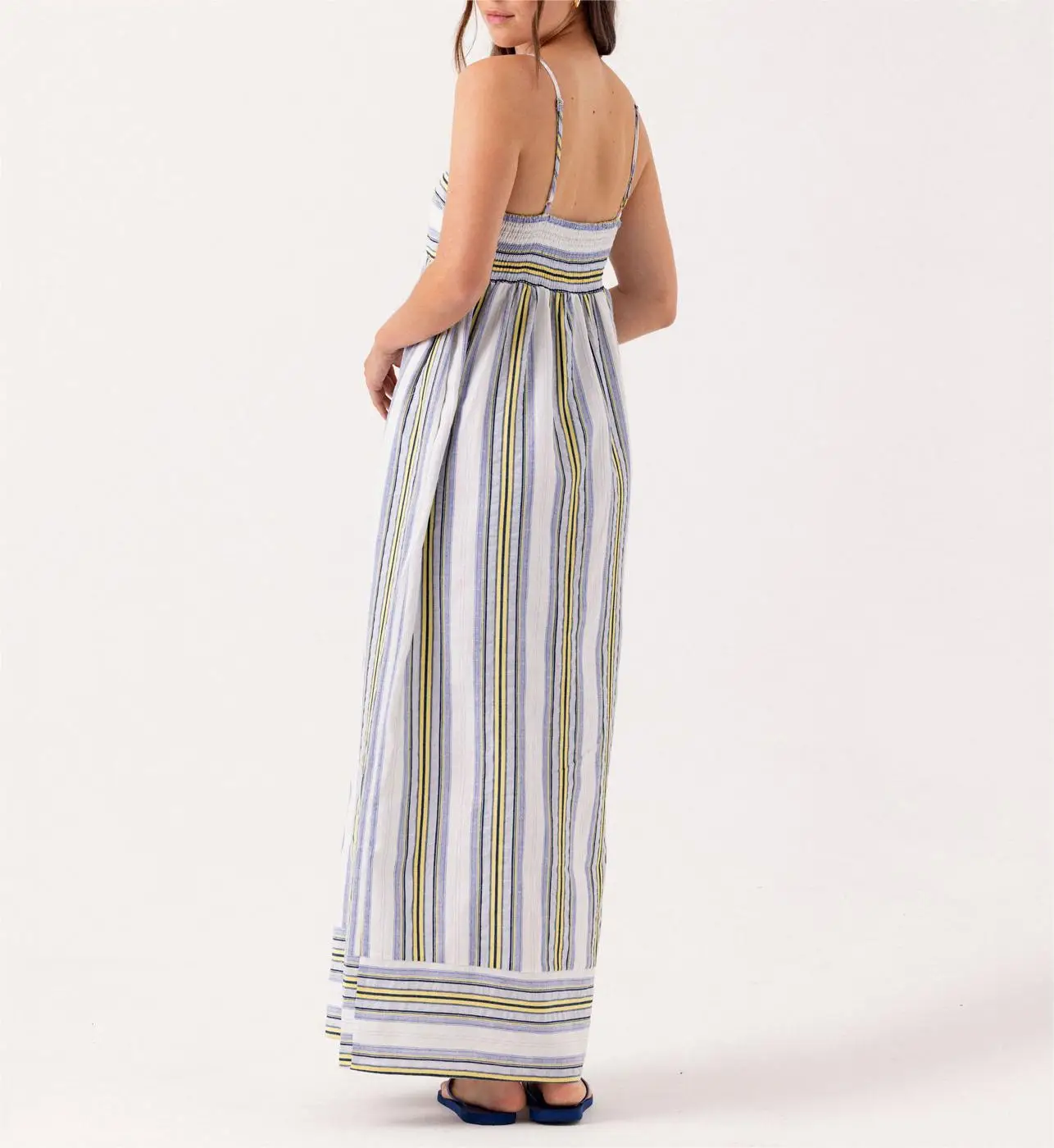 New Fashion Women Long Dress Striped Tighten Waist Square Neck Sleeveless Flowy Summer Cami Dresses Hot Sale S M L