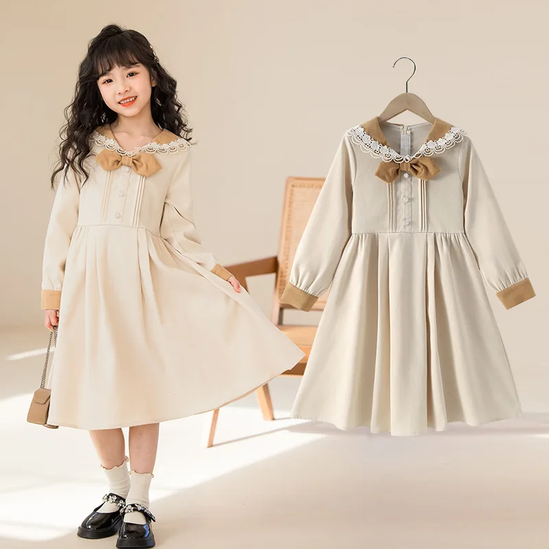 

2024 Korea Autumn Spring Kid Dress Junior Girl Long Sleeve Dresses Elementary Girl One-piece Dress Children Toddler Girl Dresses