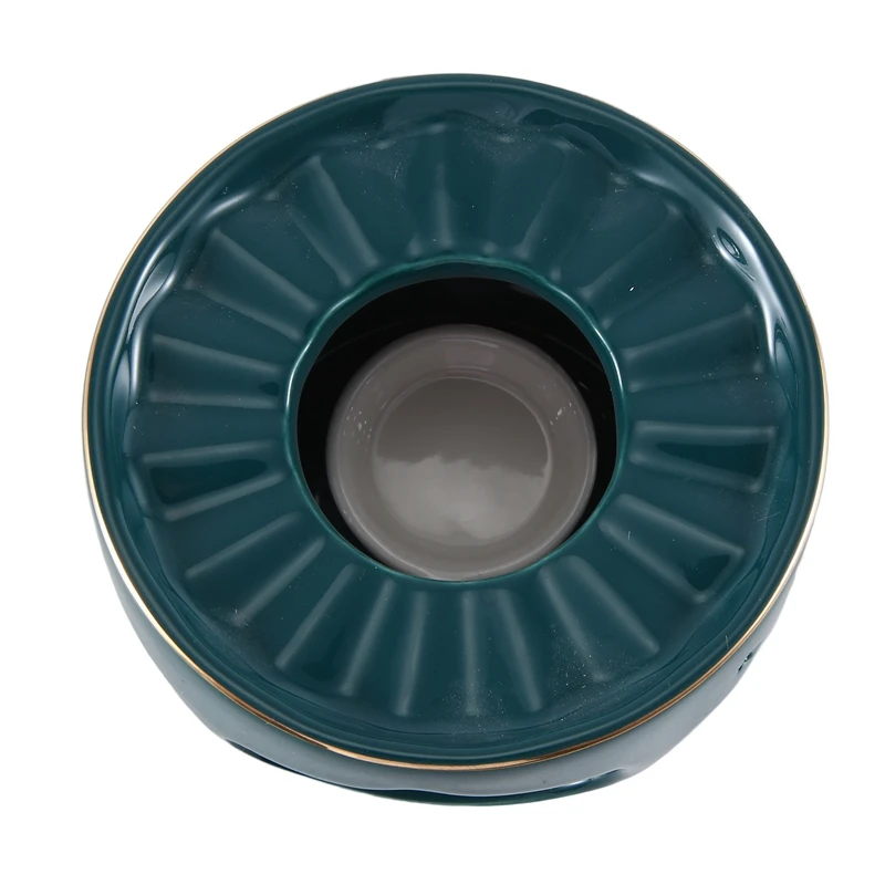 Round Ceramic Teapot Light Furnace With Candle Tray Heater Trivet Dish Cup Heat Pot Malachite Green