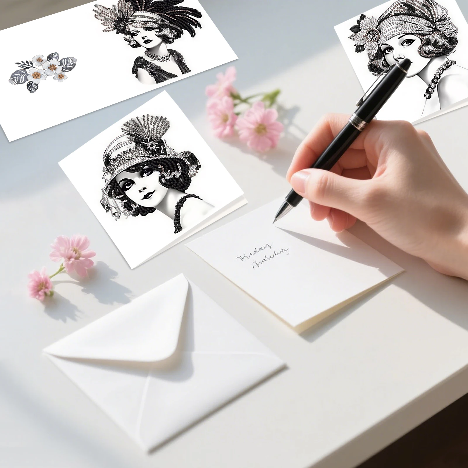 6PCS Diamond Art Painting Greeting Cards Kits,Elegant lady DIY Special Shaped Diamond Art congratulation cards Art handmade Gift - view 4