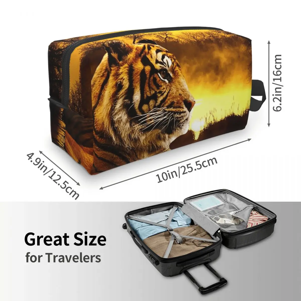Tiger And Sunset Makeup Bag Cosmetic Organizer Storage Dopp Kit Toiletry Cosmetic Bag for Women Beauty Travel Pencil Case