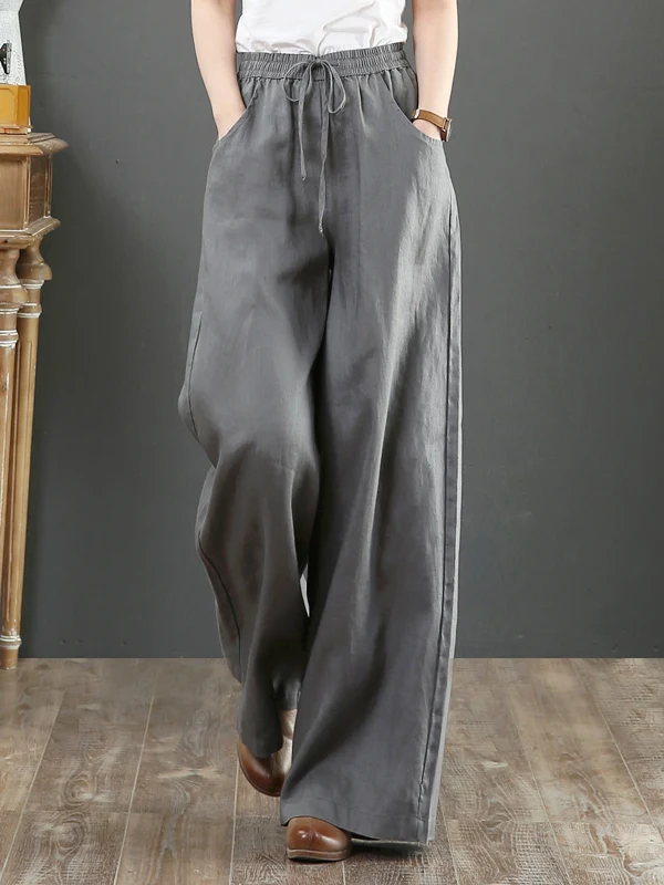 Artistic Loose Wide Leg Cotton Linen High Waist Straight Tube Pants Women's Spring Summer New Style Retro Commute Style Shorts