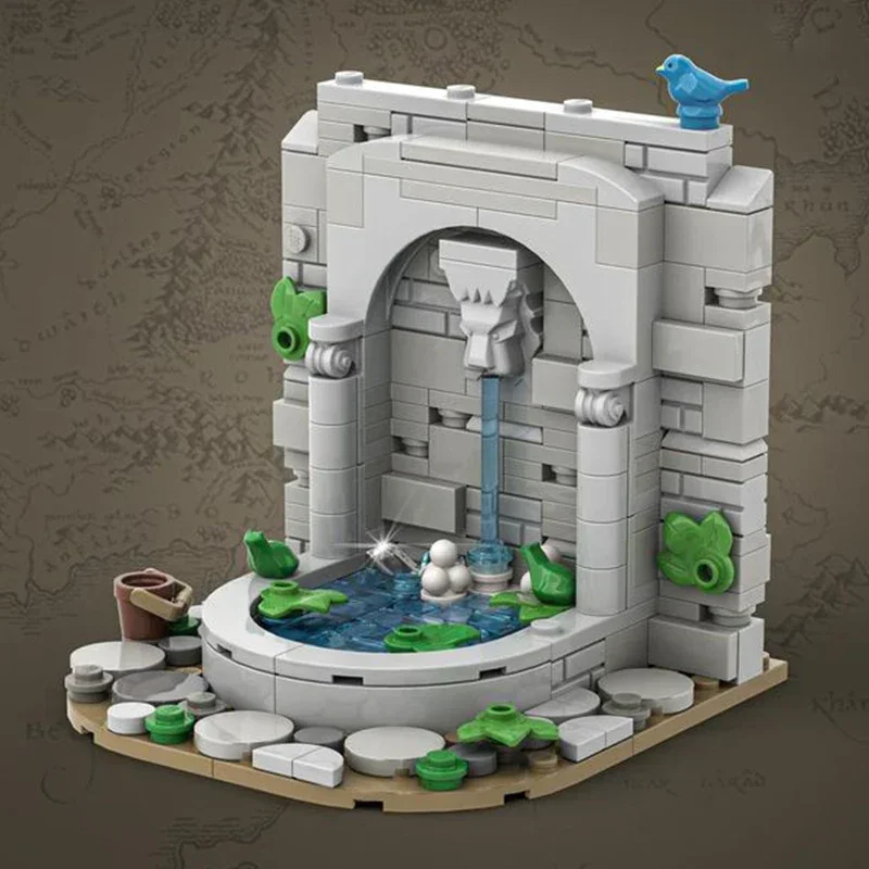 Bloques de construcción de modelo de Castillo Medieval Moc, bloques modulares de tecnología de fuente de pared de casta, juguetes de Navidad, juegos de bricolaje, montaje