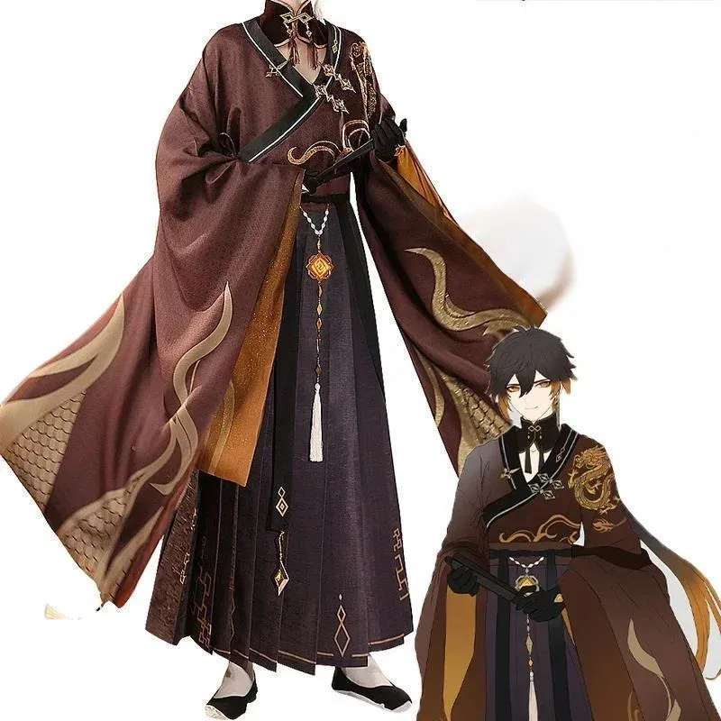 

Zhongli косплей Genshin Impact аниме ролевая игра карнавал Хэллоуин вечерние персонаж костюм набор