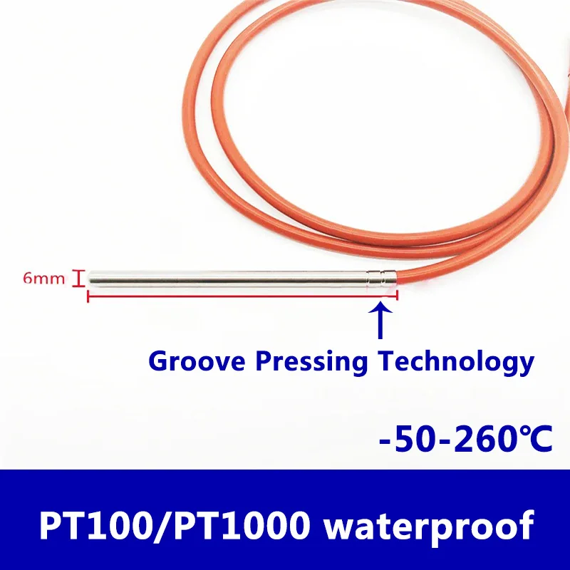 Waterproof PT100/PT1000 Temperature Sensor thermocouple -50- 260°C Stainless Steel Probe Heat Resistant 2 Wire 1M Silicone Cable