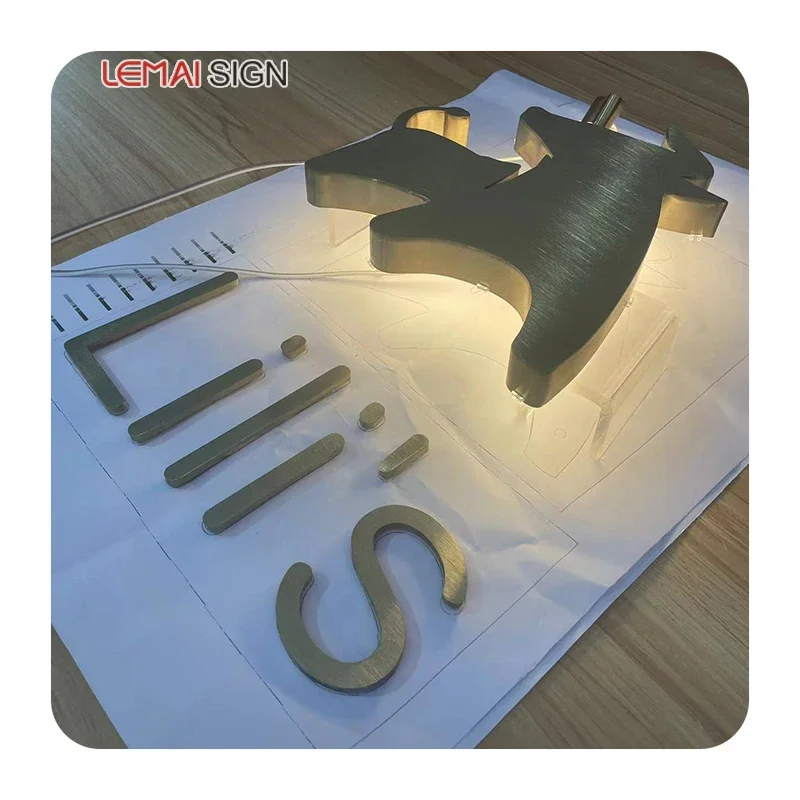 Custom , Brushed stainless steel solid character backlight electronic logo mini 3D highlight indoor and outdoor luminous charact