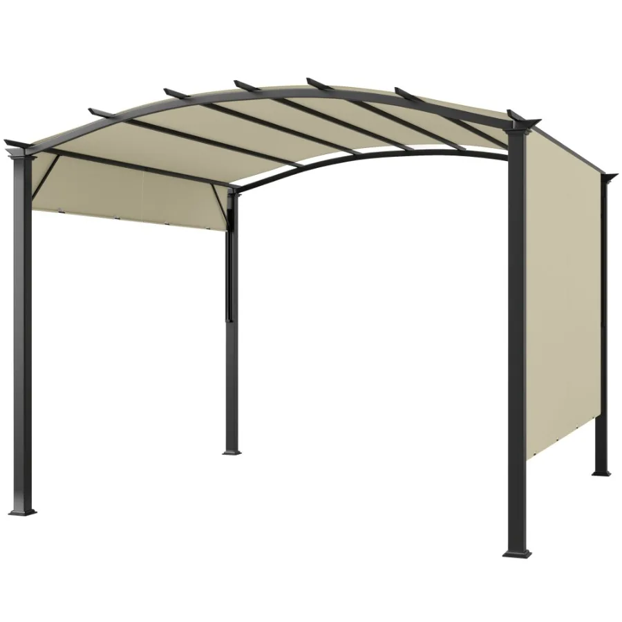 

11x11 Retractable Pergola Beige Sun Shade Canopy UV and Waterproof Steel Frame for Garden Patio