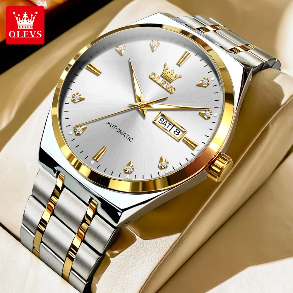 

OLEVS Original Automatic Watch for Men Auto Date Week Display Luxury Top Brand Business Men's Stainless Steel Mechanical Watches