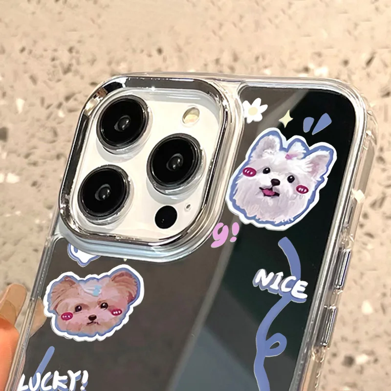 Bonito cão espelho caso de telefone para iphone 11 caso iphone 16 pro 13 15 12 14 pro max xr x xs à prova de choque pára-choques silicone capa macia