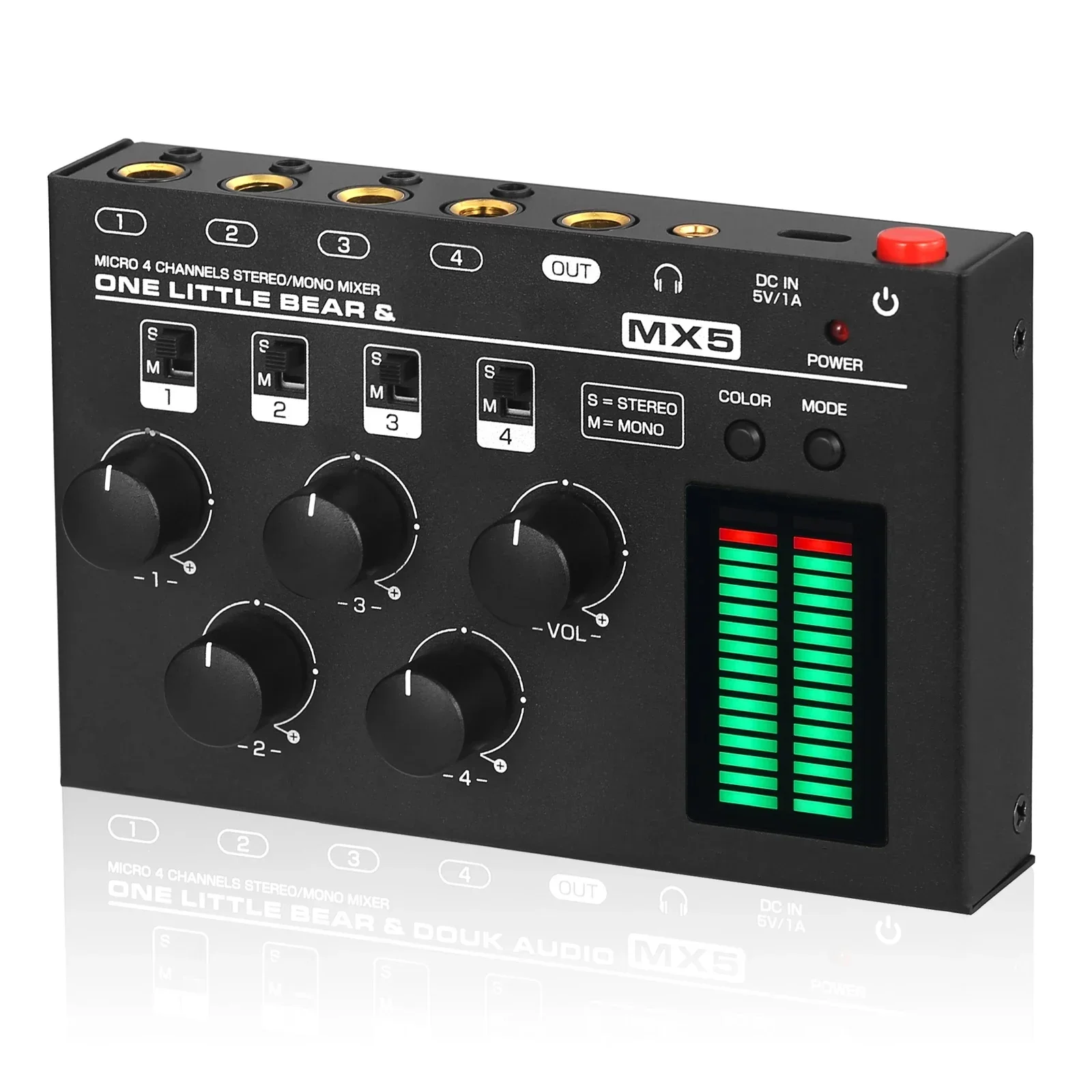 MX5 Ultra Low Noise 4-Channel Stereo Audio Mixer Mini Stereo / Mono 6.35/3.5mm Mixer for Club/Studio/Bar