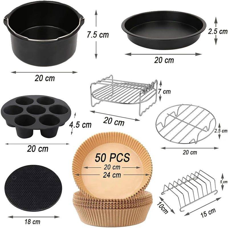 Set di accessori per friggitrice Airfryer accessori per friggitrice ad aria calda da 8 pollici XXL per friggitrici oltre 4.6 litri