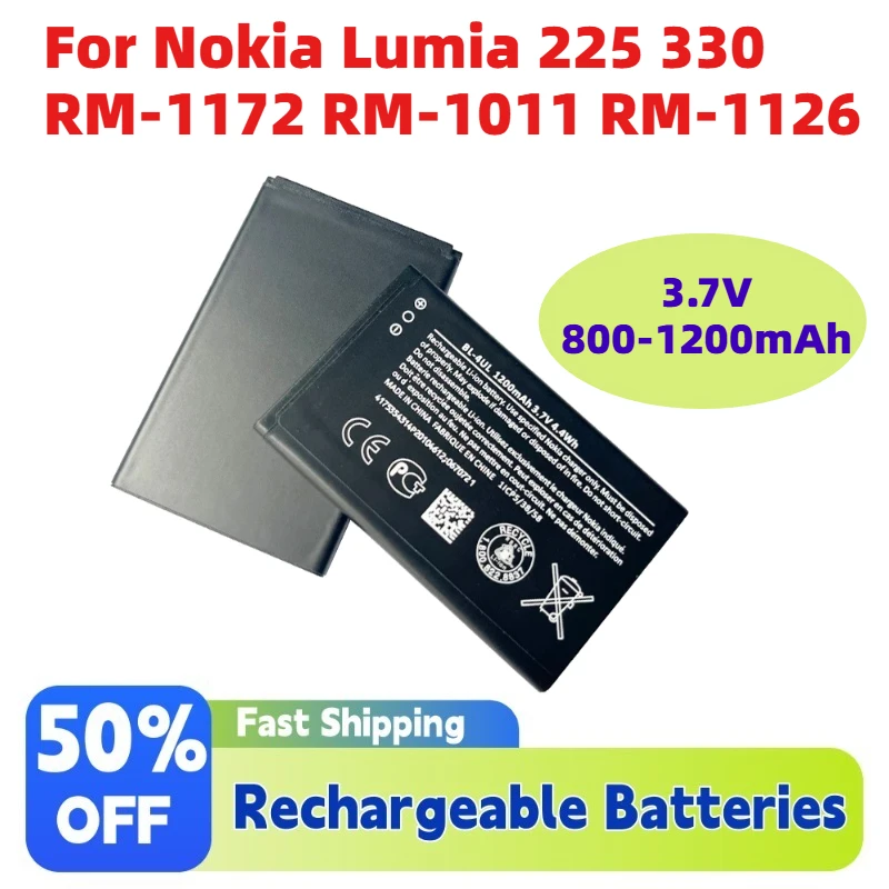 

3.7V 800-1200mAh BL-4UL Lithium Polymer Battery for Nokia Lumia 225 330 RM-1172 RM-1011 RM-1126 Rechargeable Batteries