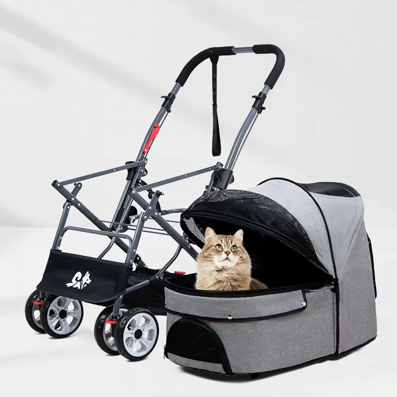 

Foldable Pet Stroller with Wheels for Cats and Small Dogs, Removable, Companion Animal, Foldable Cart