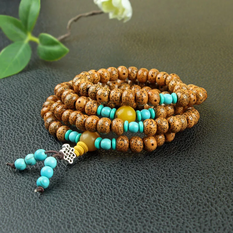 Star and Moon Bodhi 108 Buddhist Prayer Beads Original Seed Multi-loop Unisex Handheld Bracelet