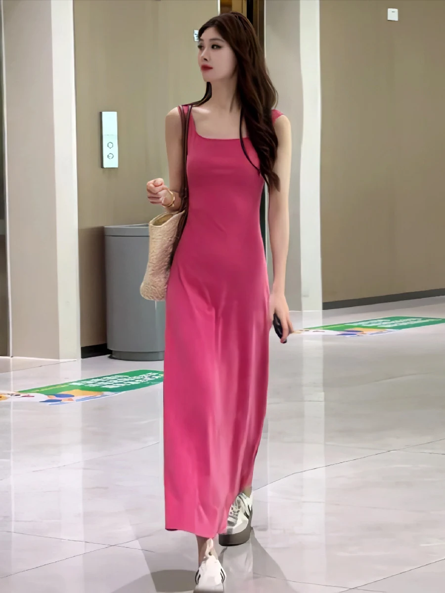 Dopne Chic Farbe Quadrat Kragen Svel Weste Dr Frauen Sommer Neue Sle Abnehmen Lange Dr Casual Hohe Taille